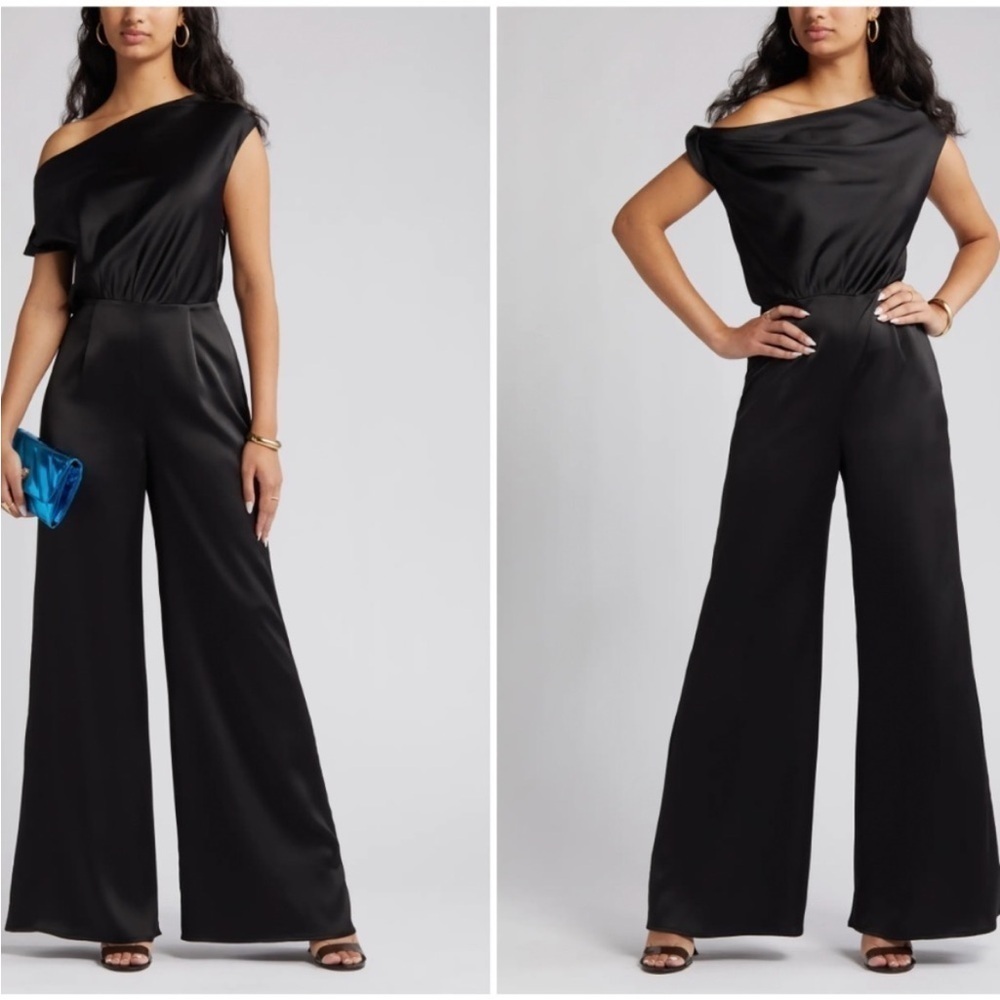 WAYF The Keita One Shoulder Satin Jumpsuit NWT Size Small